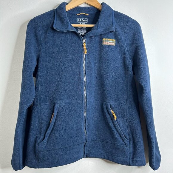 L.L.Bean Jacket Womens Medium Blue Fleece Full Zip Katahdin Patch Pockets Logo - Picture 1 of 9